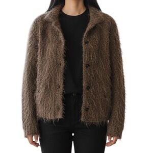 JAMIE SADOCK Vintage Brown Eyelash Fuzzy 80s 90s Toggle Button Cardigan Small